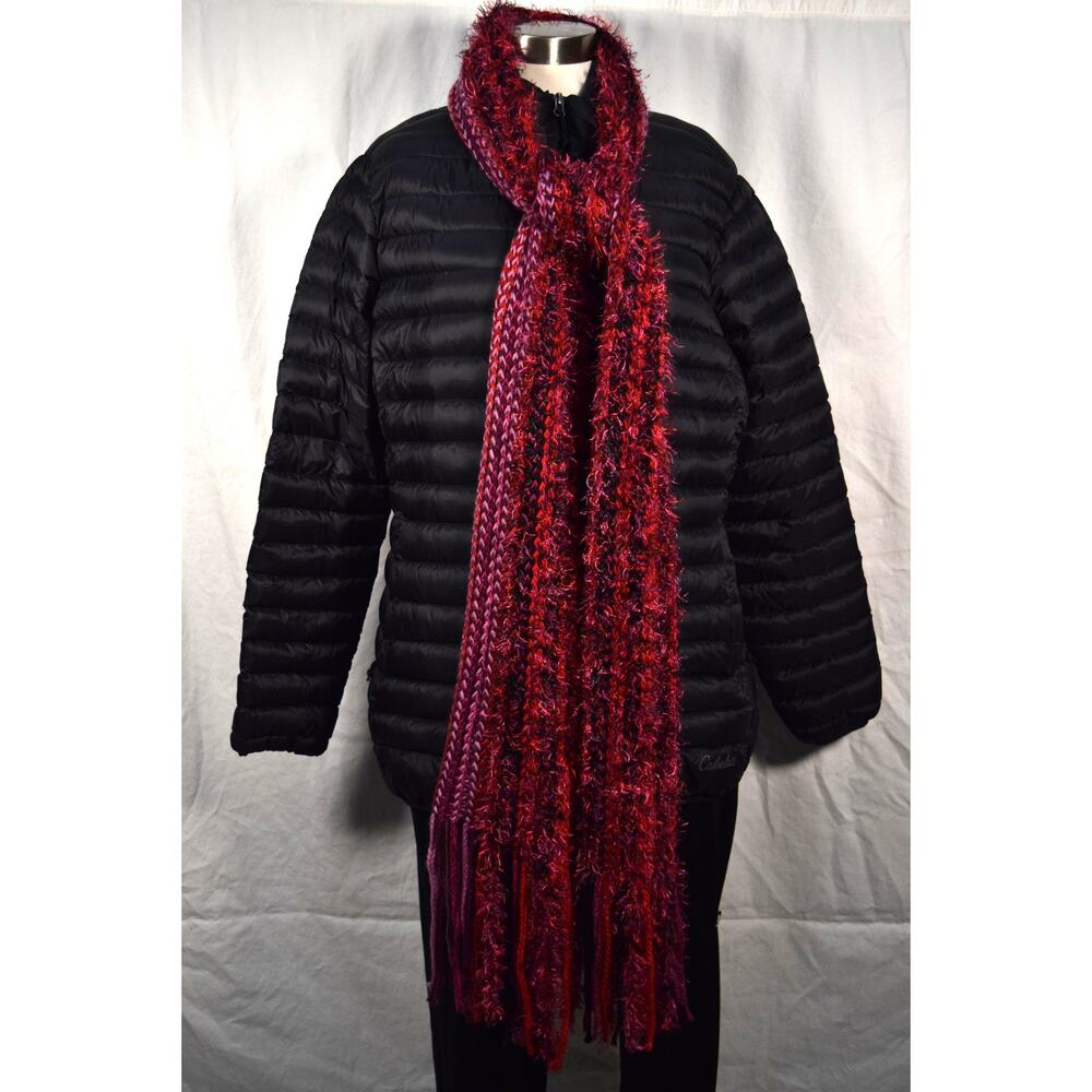 New 80" Scarf Pink & Black Eyelash Yarns Knitted Collection Eighteen 8" Fringe